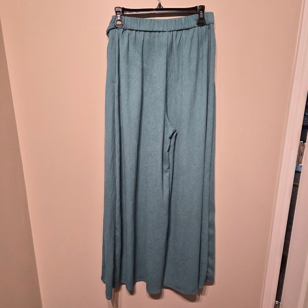 Halara Small High Waisted Tie Side Wide Leg Work Pants Mineral Blue Gauzey